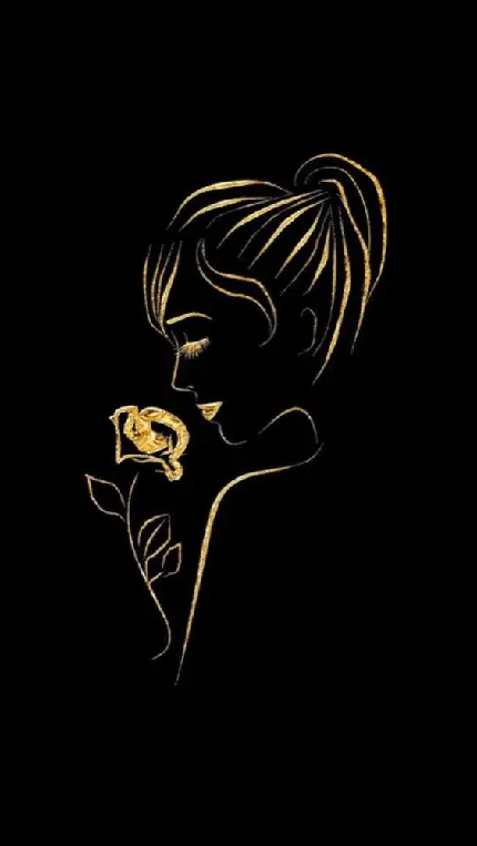 دانلود پوستر فانتزی دلربا از دختر و گل رز طلایی در زمینە مشکی