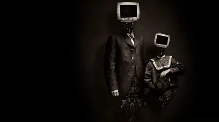 دانلود تصویر عجیب و رمزآلود سر های تلوزیونی با تم قدیمی سیاه و سفید