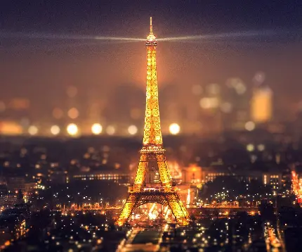 زمینە باکیفیت شیک خاص کامپیوتر از برج طلایی ایفل در شب‌های پاریس مهد فرهنگ فرانسە