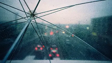 دانلود عکس هنری هوای بارانی از زاویه پشت چتر برای پروفایل 