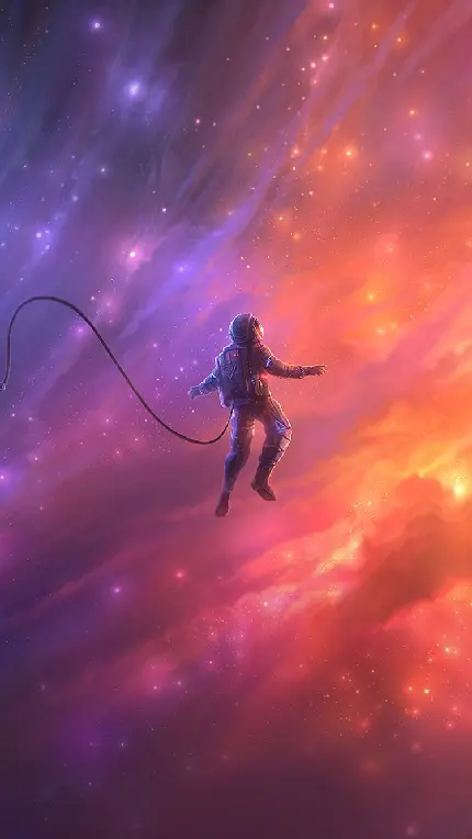 والپیپر جادویی و رنگی فضانورد معلق در کهکشان شگفت انگیز برای سامسونگ 