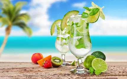 بک گراند زیبا از نوشیدنی شیرین و خنک لیموناد و سواحل گرم با کیفیت HD