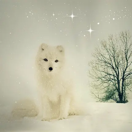 روباه سفید قطبی در زیر بارش برف، مناسب برای بک گراند