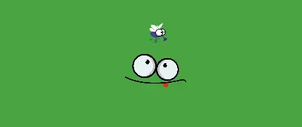 تصویر فانتزی کارتونی با زمینه سبز از پشه آبی رنگ و شکلک دو چشم و دهان و زبان