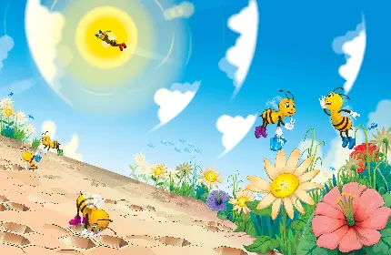 تصویر دیجیتالی تماشایی زنبور های عسل برای چاپ پوستر کودکانه 