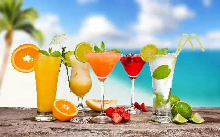 جذاب ترین عکس نوشیدنی های خنک ساحلی با تم رنگی شاد برای پروفایل تلگرام