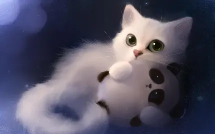 والپیپر زیبا از بچه گربه سفید فانتزی و ناز برای گوشی و موبایل