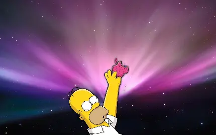 تصویر انیمە هومر سیمپسون‌ با سیب صورتی گاز گرفتە در دستش اپل باکیفیت hd