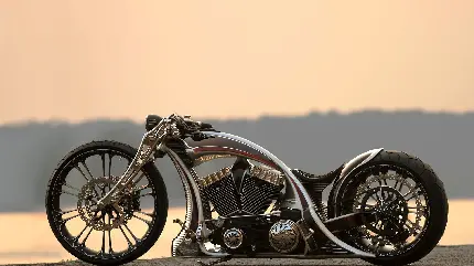 تصویر استوک موتور سیکلت رینگ جدید سفارشی و سنگین در طبیعت