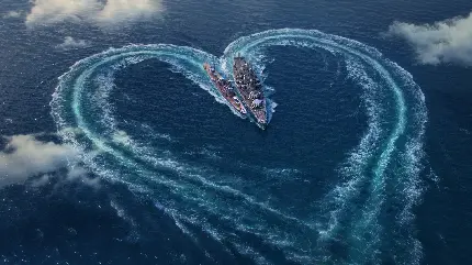  تصاویر رمانتیک از طبیعت و منظرە خارق العادە قلب کشیدە شدە با دو قایق باکیفیت بالا 