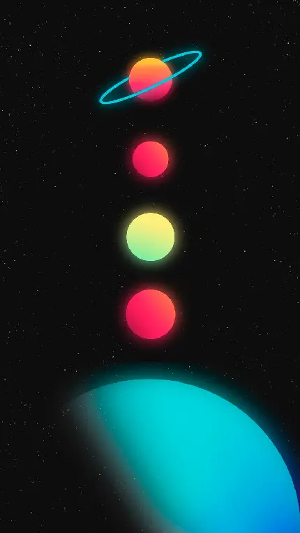 پس زمینه سیاره های نئونی منظومه شمسی برای موبایل iOS اپل 11