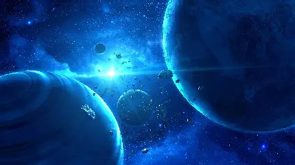 تصویر زمینه سیارات با تم درخشان آبی رنگ 2022