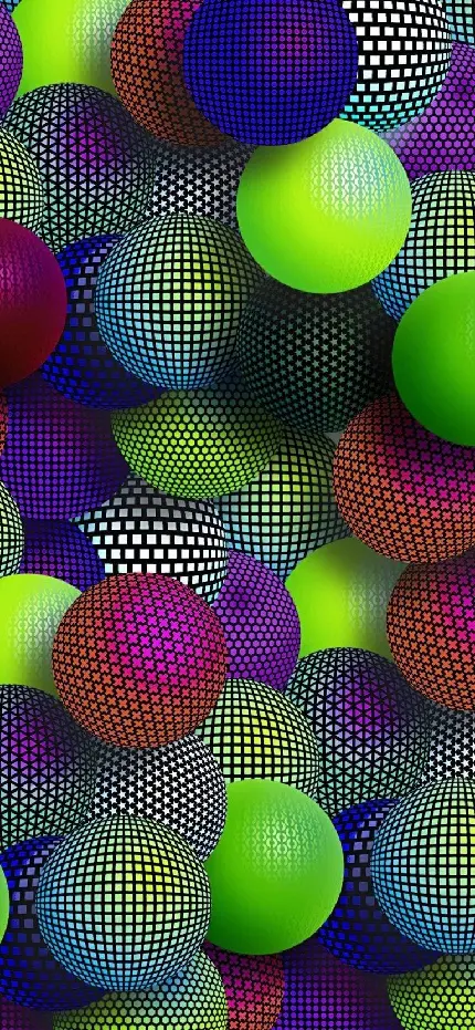 پس زمینه سه بعدی توپ های رنگارنگ با طرح های بسیار ریز متنوع