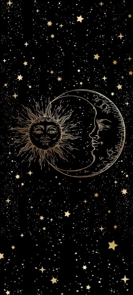 والپیپر گرافیکی ماه و خورشید در آسمان شب پرستاره با کیفیت عالی