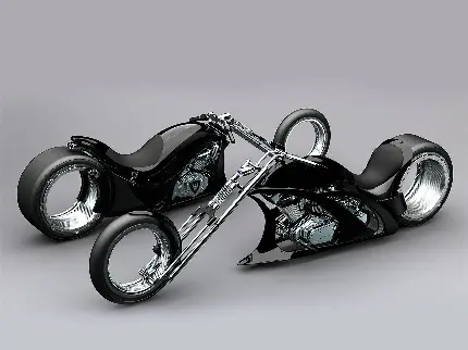 تصویر خوش منظر از 2 موتور سیکلت مشکی رنگ سفارشی جدید و سنگین باکیفیت hd