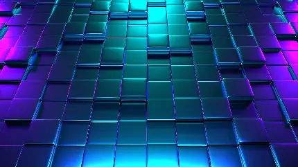 عکس استوک سه بعدی مکعب های فلزی آبی بنفش با کیفیت عالی