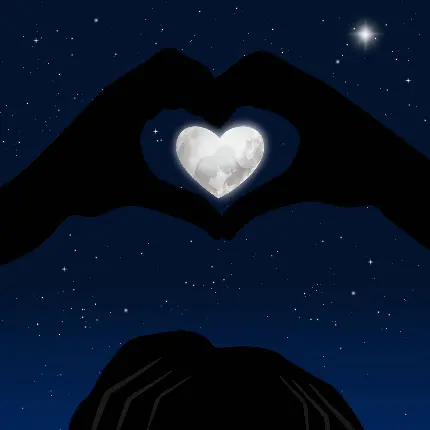 دانلود عکس پروفایل ویژه قلب با دست در شب پرستاره با ماه قلبی بسیار زیبا 