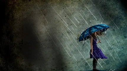 دختر تنهای غمگین زیر بارش باران در یک نمای هنری 