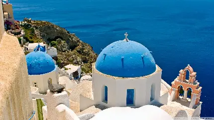 مجموعه عکس زمینه خانه های سفید در جزیره سانتورینی یونان 4K
