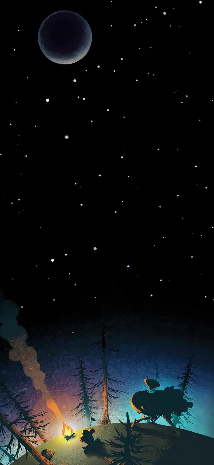 تصویر زمینه فانتزی درختان خشکیده زیر آسمان شب برای آیفون 7