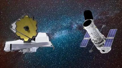 عکس مقایسه تلسکوپ جیمز وب در مقابل تلسکوپ هابل در فضا