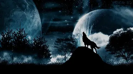 دانلود رایگان پس زمینه شگفت انگیز زوزه گرگ در حضور ماه 