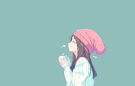 والپیپر گرافیکی دلنشین از دختر در حال نوشیدن چای