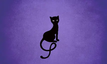 تصویر گرافیکی رویایی از گربه مشکی با زمینه بنفش