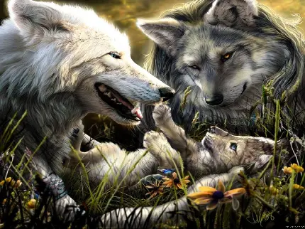 تصویر شاهکار از بچه گرگ در کنار پدر و مادر با کیفیت ویژه 