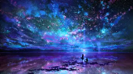  دانلود عکس زمینه منظره رمانتیک بازی ویدیویی در آسمان پرستاره شب با کیفیت 4K