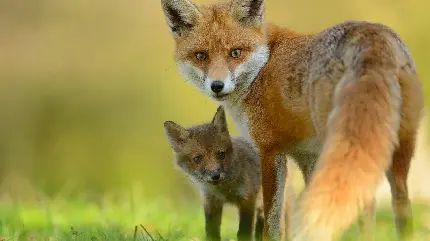 والپیپر باکیفیت عالی و رمانتیک از روباه و فرزندش
