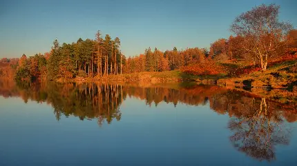   چشم انداز محشر دریاچه در فصل پاییز برای زمینه لینوکس