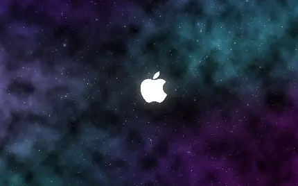 تصویر استوک فانتزی زمینە ابری چند رنگ از سیب گاز گرفتە شدە اپل سفید رنگ در آسمان ستارە‌دار