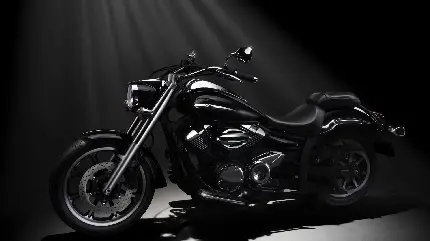 دانلود تصویری نمایشی با پرتوهای نور از موتور سیکلت بزرگ اسپرت سیاە رنگ باکیفیت بالا