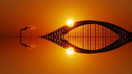 دانلود عکس قرینه از پل عظیم الجثه در غروب آفتاب 2022