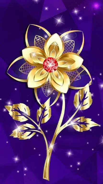 پوستری با زمینه بنفش از گل طلایی و درخشان با میانه قرمز و 5 برگ