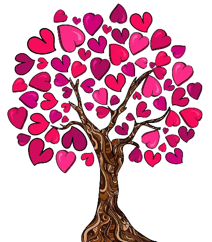 تصویر دوربری شده از درخت با برگ قلب صورتی خوشگل 