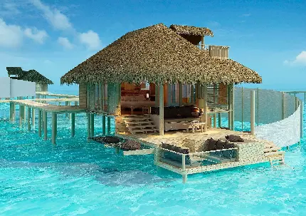 تصویر زمینە محشر خاص گوشی آیفون از طراحی بی‌نظیر خانه ساحلی ویلا با آفتابگیر باکیفیت hd
