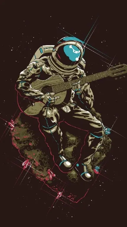 دانلود والپیپر جالب فضانورد در حال نواختن گیتار برای اندروید 