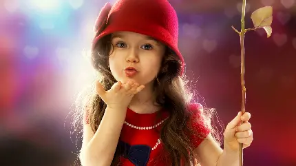 بهترین عکس پروفایل با طرح بوسه فرستادن دختر خوشگل با لباس قرمز 