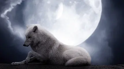 عکس پروفایل جادویی از گرگ سفید و ماه درخشان شب