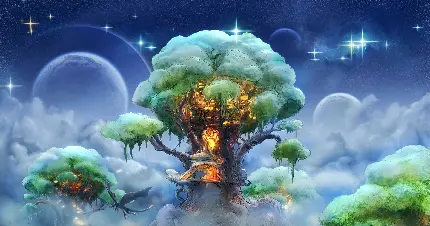 تصویر گرافیکی Full HD با طرح درخت جادویی کارتونی