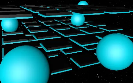 زیباترین عکس 12K توپ های فضایی نئون آبی مناسب دسکتاپ ویندوز