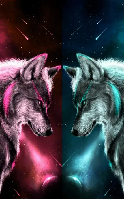 عکس گرافیکی عجیب از تقابل دو گرگ آبی و صورتی 