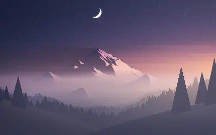 تصویر زمینه 12K مینیمال هلال ماه بر فراز کوه ها برای لپ تاپ