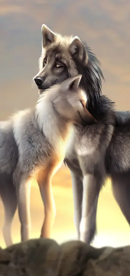 دانلود تصویر زیبا از دو گرگ در آغوش هم با کیفیت بالا 