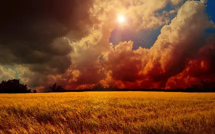 دانلود والپیپر طبیعت واید اسکرین با طرح هیاهوی خورشید در گندم زار