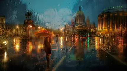 تصویر فانتزی نامعلوم از منظرە شهر سن پترزبورگ در هوای بارانی