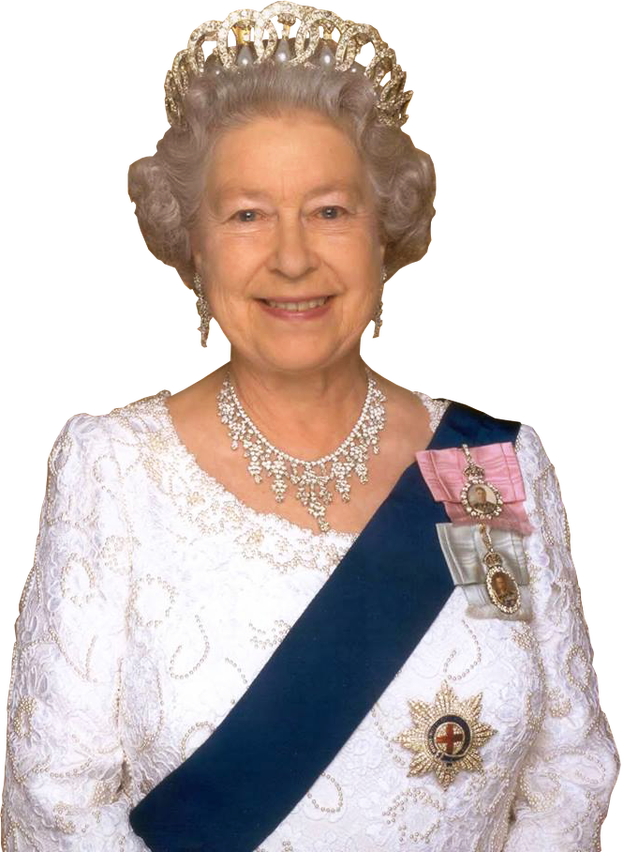 ملکه الیزابت دوم با لباس سفید سلطنتی با زمینه سفید 8K 