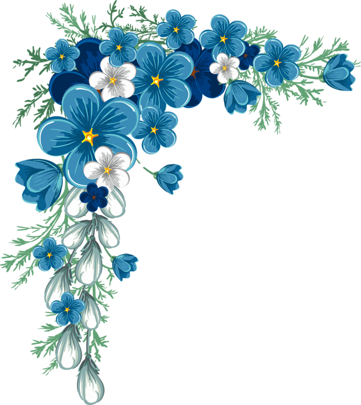 کادر گل PNG خوشگل به رنگ آبی برای حاشیه دفتر مشق